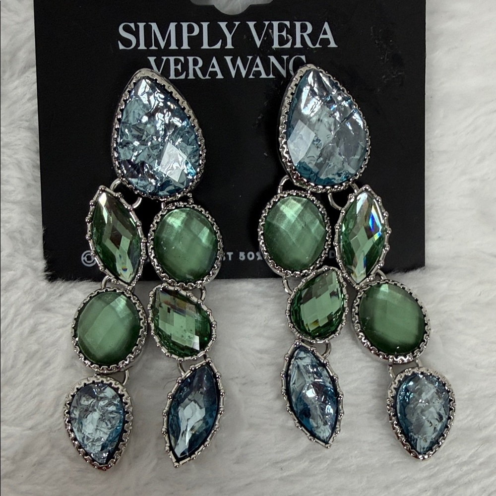 NWT! Simply Vera Vera Wang Blue and Green Multi-Stone Drop Earrings